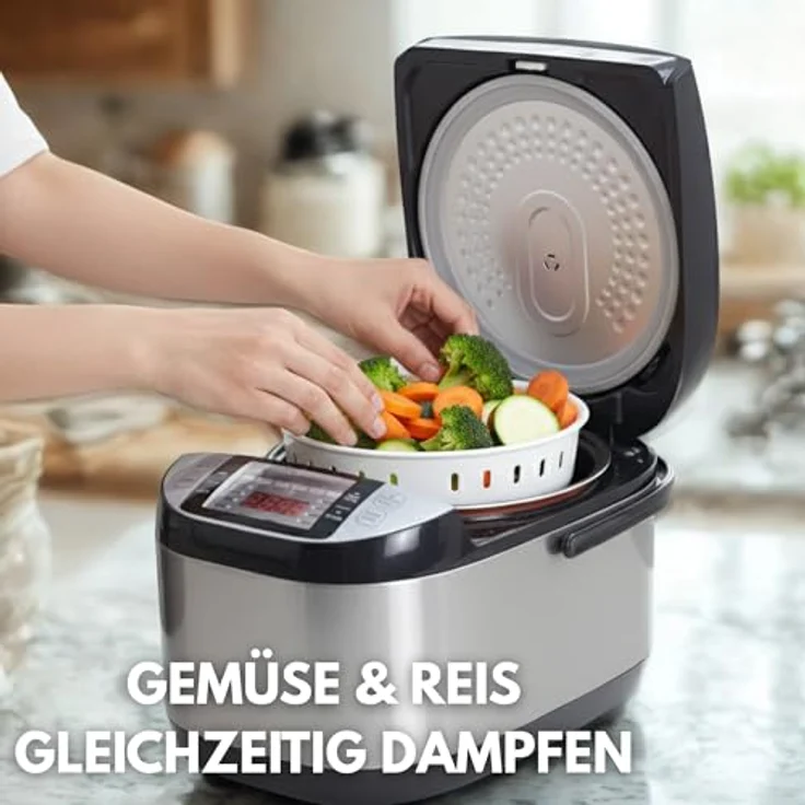 Sommertal Reiskocher RK50, 5 Liter elektrischer Multikocher mit 3D Heizsystem, Timer, Warmhaltefunktion & Touch Bedienung für Sushi Reis – Bild 5