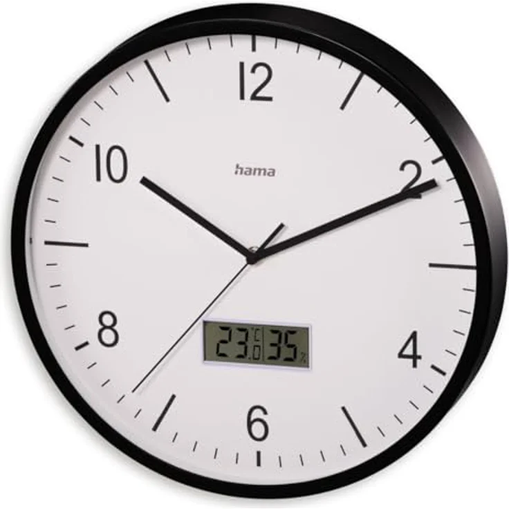 Hama Funkwanduhr "Lanzarote", DCF-Funkuhr mit Hygrometer und Thermometer, Ø 35cm, Schwarz, geräuscharm – Bild 2