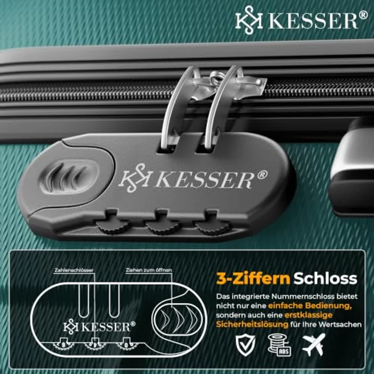 KESSER® 3tlg. Hartschalenkofferset, robustes Reisegepäck Set mit 4 Rollen, Teleskopgriff, inklusive Kofferwaage + Gepäckanhänger, Größen M-L-XL (ABS-Hartschale) – Bild 3