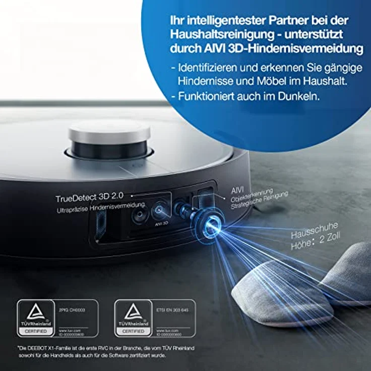 Ecovacs Deebot X1 Turbo Saugroboter mit Wischfunktion und Absaugstation, 180 min Akkubetrieb, rotierender Wischausatz, weiß – Bild 3