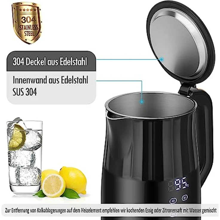 ForMe Edelstahl Wasserkocher 1,7 Temperatureinstellung Temperaturwahl 40-100°C Smart LED Digital Temperaturanzeige BPA FREI Temperatur Einstellbar Kessel I Teekanne Teekessel mit Warmhaltefunktion – Bild 5