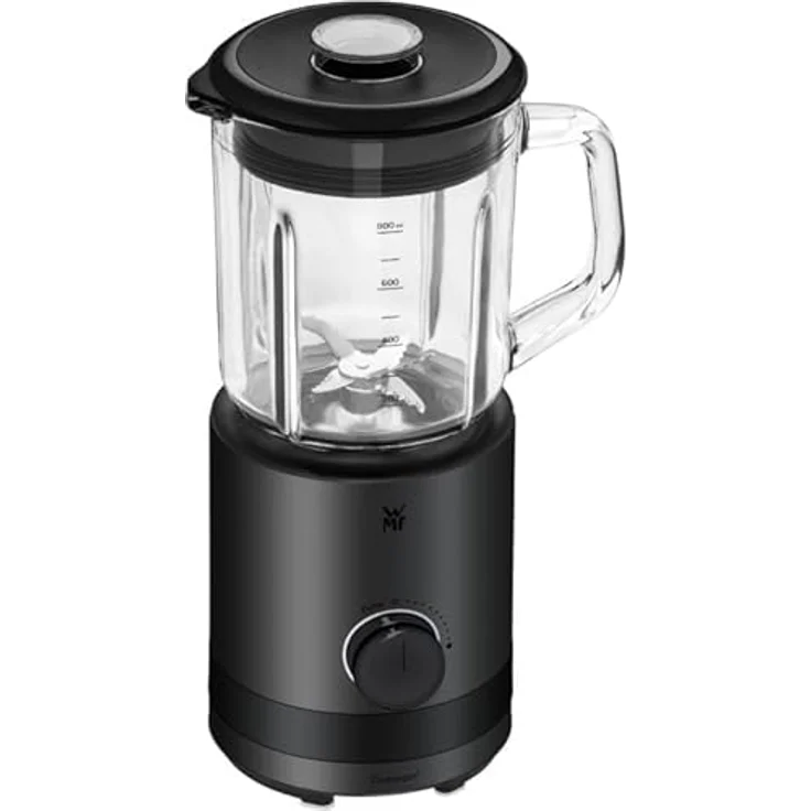 WMF Küchenminis Standmixer 0,8l, Smoothie Maker 400 Watt, Blender aus Cromargan Edelstahl, Standmixer klein mit Glaskrug, 5 Geschwindigkeiten, Pulse-Funktion, für 1-2 Portionen, schwarz – Bild 1
