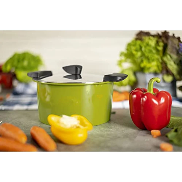 KUHN RIKON HOTPAN Kochtopf mit Deckel, Grün, 1 Liter, 14 cm, dampfgaren, warmhalten, induktionsgeeignet, Edelstahl, Stainless Steel – Bild 3