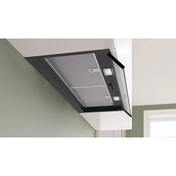 Bosch DBB85CC60, Serie 4, Integrierte Designhaube 80 cm, Klarglas, Mattschwarz, Kondensatormotor, 3 Leistungsstufen, bis zu 583 m³/h, abnehmbarer Metallfettfilter – Bild 3