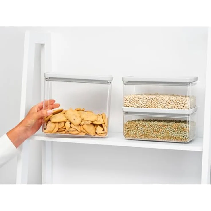 Brabantia Tasty+, Vorratsbehälter, rechteckig, 6,5 Liter, stapelbar, hellgrau/transparent, BPA-freier Kunststoff – Bild 3