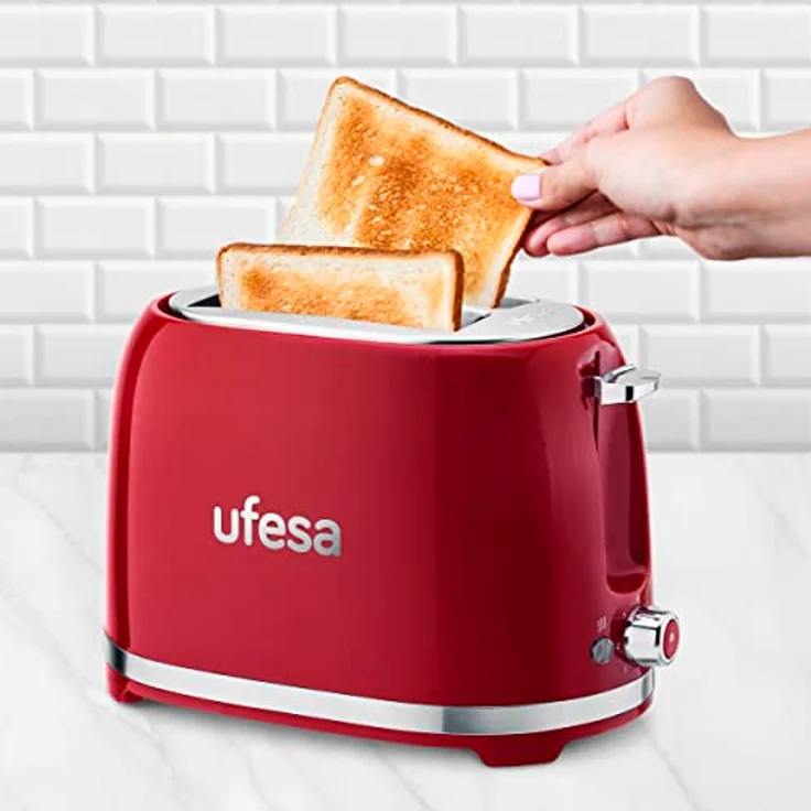 Ufesa Toaster 2 Scheiben Retro Rot Classic Pinup, Vintage-Design, 850 W, 2 extrabreiten Schlitzen Sandwichtoaster, geeignet für alle Arten von Brot, 7 Bräunungsgrade, Kabelsammler, Krümeltablett – Bild 3