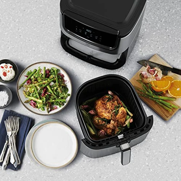 Electrolux E6AF1-6ST Heißluftfritteuse, ohne Fett, 1800 Watt, 5,4 Liter, LCD-Display, Touch, silber, schwarz – Bild 5