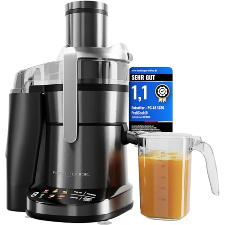 ProfiCook PC-AE 1326, Entsafter mit 1000W Motor, leicht zu reinigen, feines Mikrosieb, Edelstahlgehäuse – Bild 1