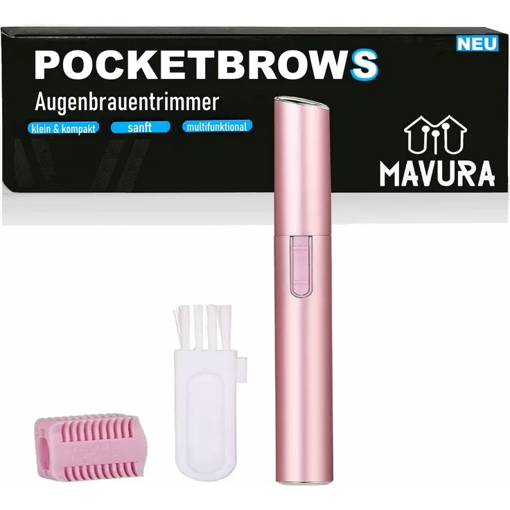 MAVURA POCKETBROWS Augenbrauentrimmer elektrisch, rosa, ideal für die Haut