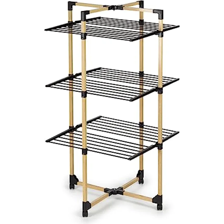 Vitapur Faltbarer Wäscheständer | Standtrockner 69x136x69 cm | Stabile Räder | Bis zu 20 kg Wäsche | Ideal für kleine Wohnungen | Schwarz