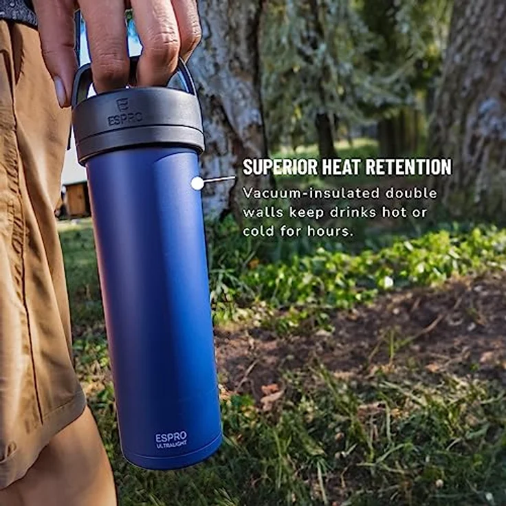 ESPRO Reise French Press Ultralight, Mini Coffee Maker mit Thermo-Funktion, 475ml, blau – Bild 4
