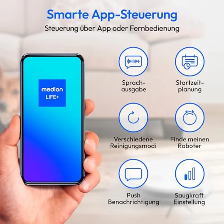 MEDION Saugroboter S35 (App- und Sprachsteuerung, 4000Pa Saugkraft, Gyro-Navigation in systematischen S-Linien, Teppicherkennung, Wandsensoren) – Bild 3