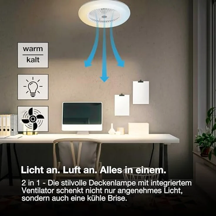 Osram WiFi Deckenventilator mit LED Lampe, dimmbar, 3000 Lumen, Lichtfarbe warmweiß bis tageslichtweiß, App-Steuerung & Fernbedienung, weiß – Bild 3