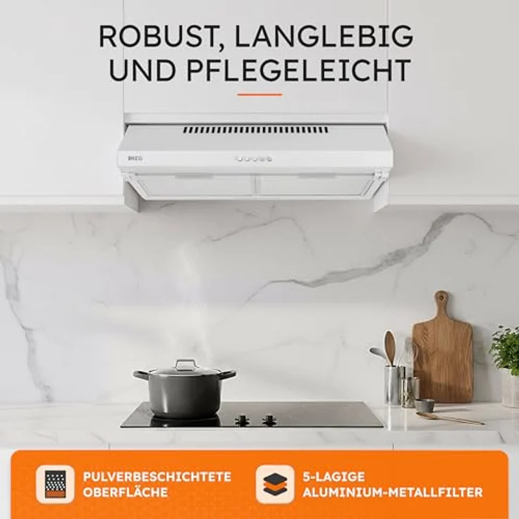 NEG NEG15-AT+, Motorhaube, Standard, Breite: 60 cm, Tiefe: 50 cm, Absaugung und Rückführung (mit zusätzlichem Rückführungsset), weiß – Bild 5