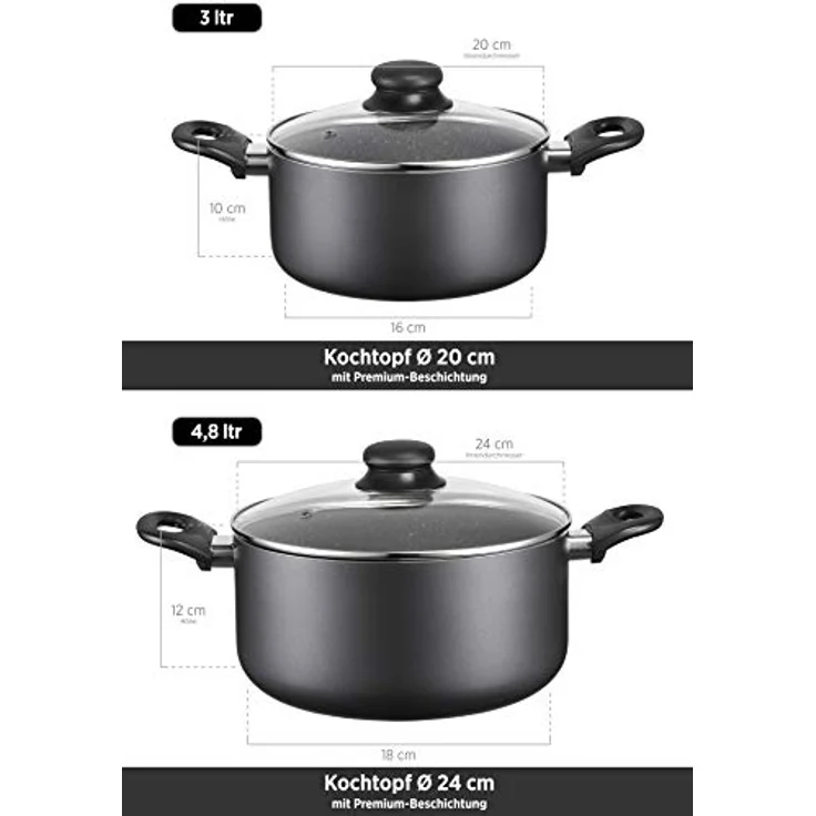 MÄSER 931727 Serie Izar, Kochtopf-Set mit Premium-Antihaftbeschichtung, geeignet für Induktion, enthält 2 Kochtöpfe mit Deckel, 1 Bratpfanne, 1 Kasserolle, Aluminium, schwarz – Bild 2