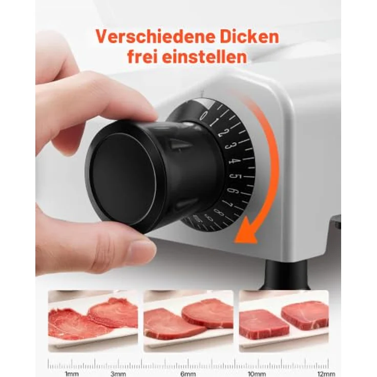 VEVOR Gewerbliche Fleischschneidemaschine 300 W, Elektrische Aufschnittmaschine mit 25 cm Kohlenstoffstahl-Klinge, 0–12 mm Schnittdicke, für gefrorenes Fleisch, Schinken und Baguette – Bild 3