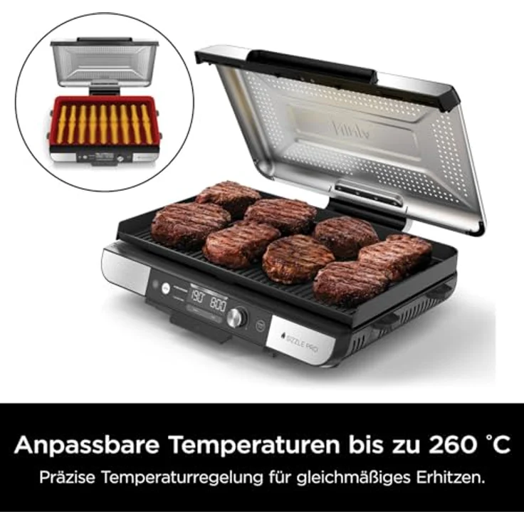 Ninja Sizzle Pro XL Indoor-Grill & Plancha, 1150 cm² Kochfläche, Antihaft-Keramikbeschichtung, abnehmbarer Deckel, Silber/Schwarz GX101EU – Bild 4