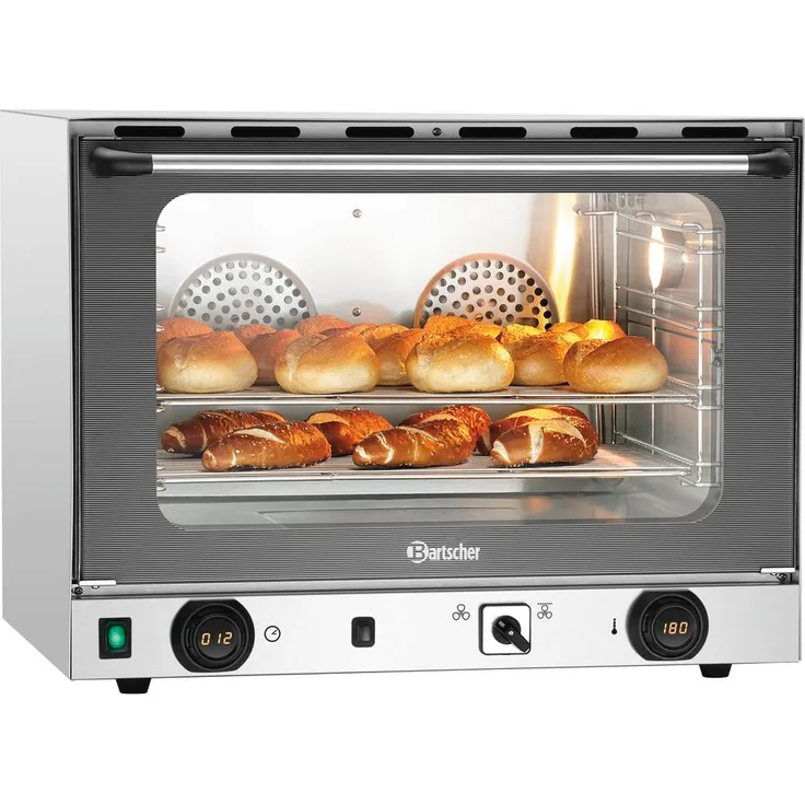 Bartscher Konvektionsofen AT220-MDI, Minibackofen mit 3000 Watt, Grillfunktion, Umluft, Edelstahl, inkl. Timer und Memory-Funktion