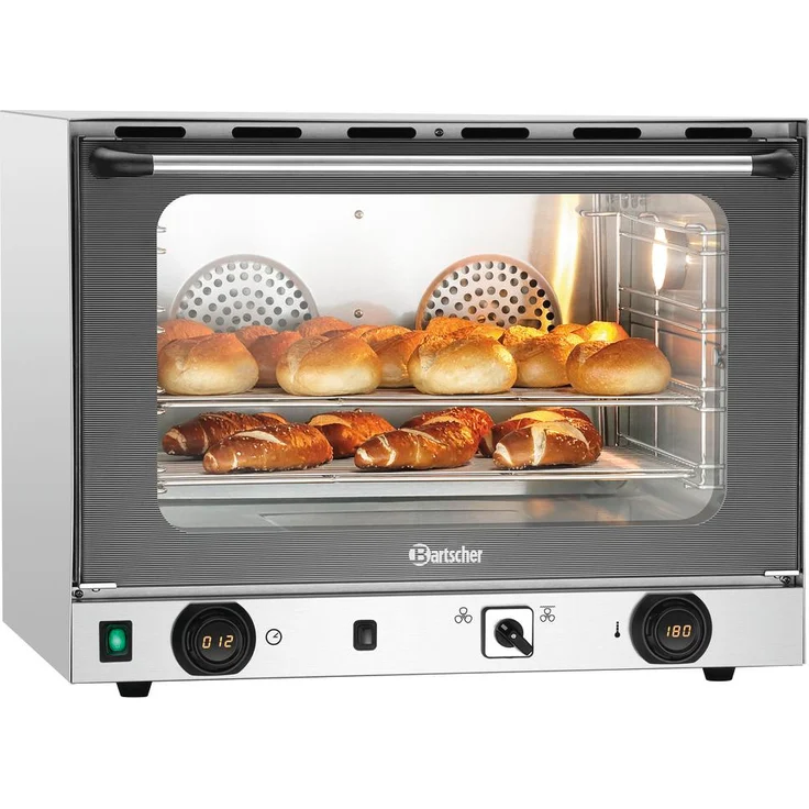 Bartscher Konvektionsofen AT220-MDI, Minibackofen mit 3000 Watt, Grillfunktion, Umluft, Edelstahl, inkl. Timer und Memory-Funktion