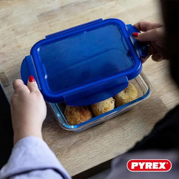 Pyrex Cook & Go, Stapelbares luftdichtes Küchenbehälterset, rechteckig, 5 Stück, 0,8 L, Blau – Bild 7