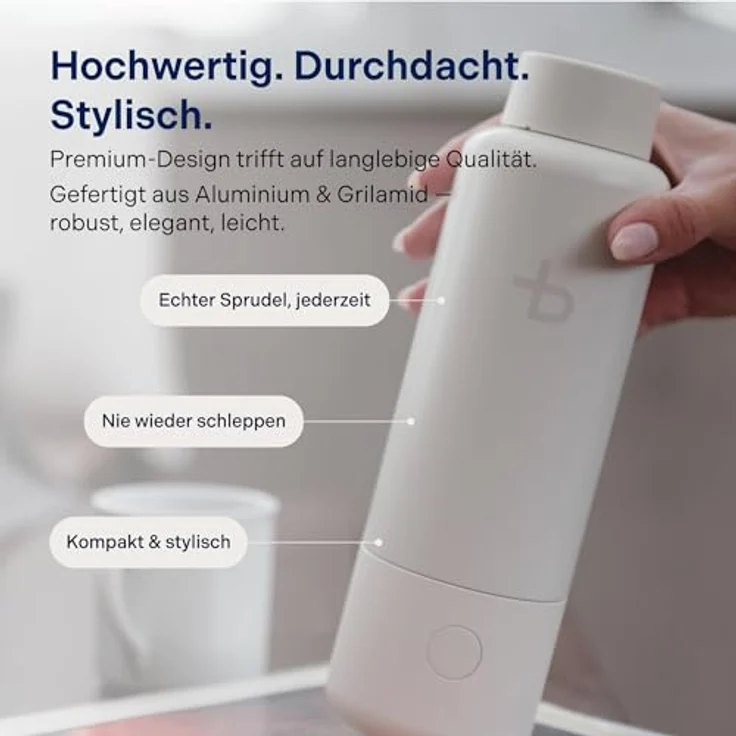 bottleplus 100% Plastikfreier Wassersprudler To Go, Spark Set für bis zu 6L Sprudelwasser, inkl. 600ml Aluminiumflasche, CO2-Zylinder nicht inkl. – Bild 4