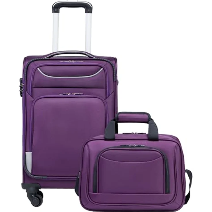 COOLIFE Handgepäck-Set 2tlg, Koffer Trolley mit 4 Rollen, Lila/Silber, TSA-Schloss, Oxford Gewebe, inkl. große Umhängetasche – Bild 1