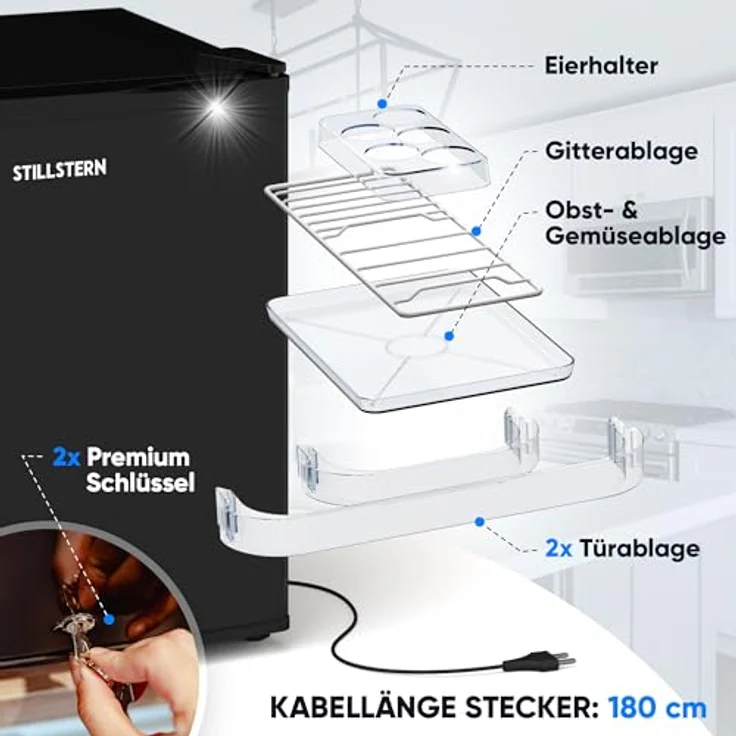 Stillstern KB 46.4 Minikühlschrank, freistehend, Abtauautomatik, Minibar, Energieklasse E – Bild 4