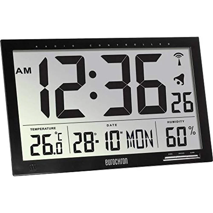 Eurochron EFWU Jumbo 100 Funk Wanduhr 370 mm x 230 mm x 30 mm Schwarz – Bild 4