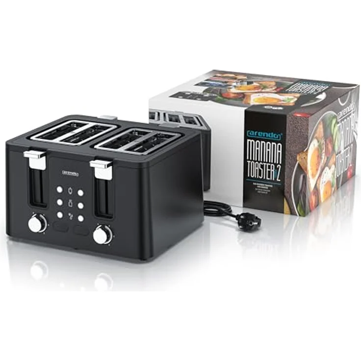 Arendo 4-Scheiben-Toaster Edelstahl, Display, 6 Bräunungsstufen, schwarz, herausnehmbare Krümelschublade – Bild 7