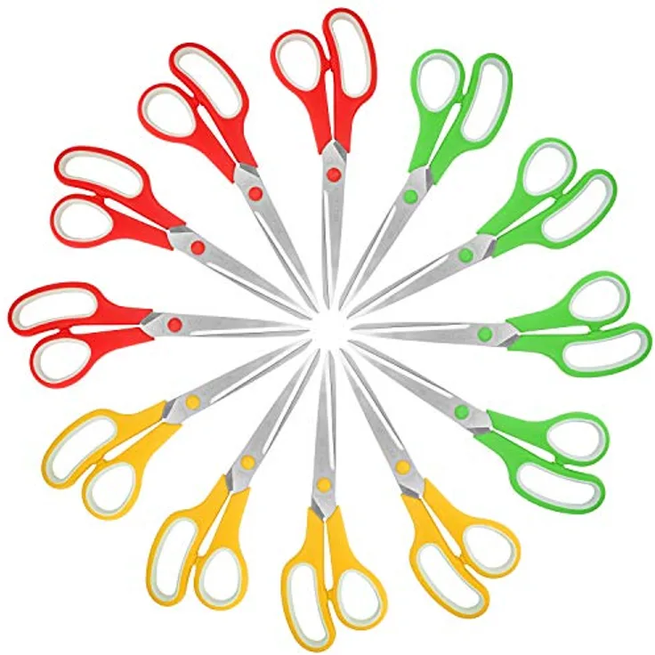 Belle Vous 12er Pack Haushaltsschere Set - 21cm Gesamtlänge - Scharfe Haushaltsschere Edelstahl - Weiche Komfortgriffe - Bastelschere Schule, Büro und Zuhause - Mehrzweck-Bastelschere Bunt