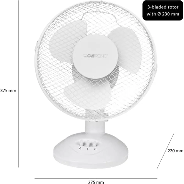 Clatronic VL 3601 Tischventilator, 23 cm Durchmesser, oszillierend, Neigungswinkel verstellbar, 2 Geschwindigkeitsstufen – Bild 9