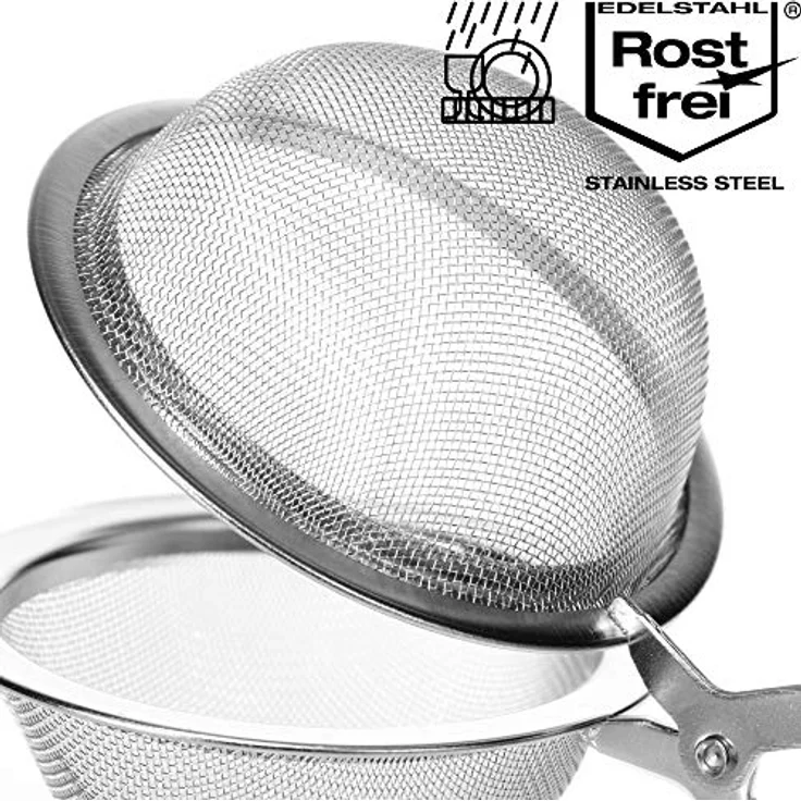 com-four® 2x Teezangen, Teeei in Kugelform aus rostfreiem Edelstahl 304, geschmacksneutral und spülmaschinengeeignet, Ø 6.5 cm, silberfarben – Bild 3