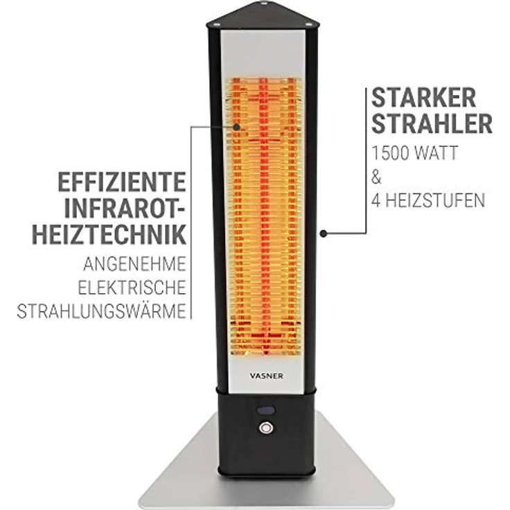 VASNER HeatTower Mini – Stand-Heizstrahler 1500 W, Infrarotstrahler mit Standfuß, Fernbedienung, IP65 Schutz für Außenbereich Terrasse, Terrassenstrahler elektrisch (Schwarz) – Bild 2