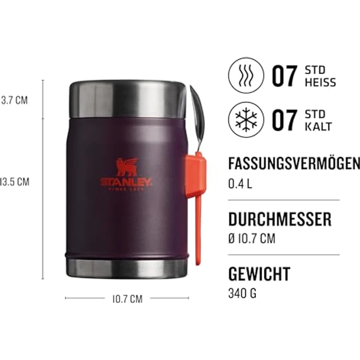 Stanley 1913 Legendary Food Jar + Spork, 0,4 Liter, doppelwandige Edelstahl-Vakuumisolierung, auslaufsicher, violett – Bild 2