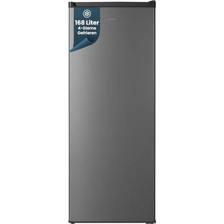 homeX FS1681E-S Gefrierschrank, 168L Nutzinhalt, 4-Sterne Gefrierleistung, freistehend, leise, silber – Bild 1