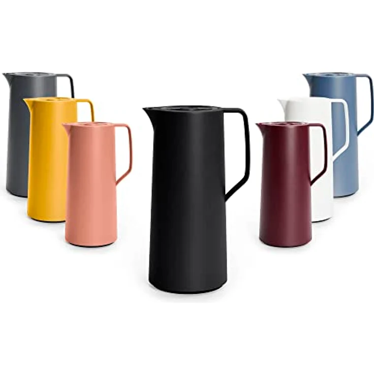 Emsa N41707 Motiva Isolierkanne | 1 Liter | Quick-Press-Verschluss | 12h heiß, 24h kalt | Glaskolben | Made in Germany | Nordisches Design | Schwarz – Bild 1
