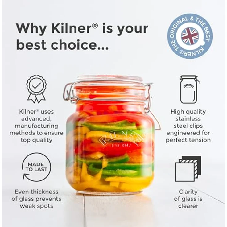 Kilner KIL Bügelverschlussglas 3l quadratisch, Einmachglas für Obst und trockene Lebensmittel, Transparent – Bild 6