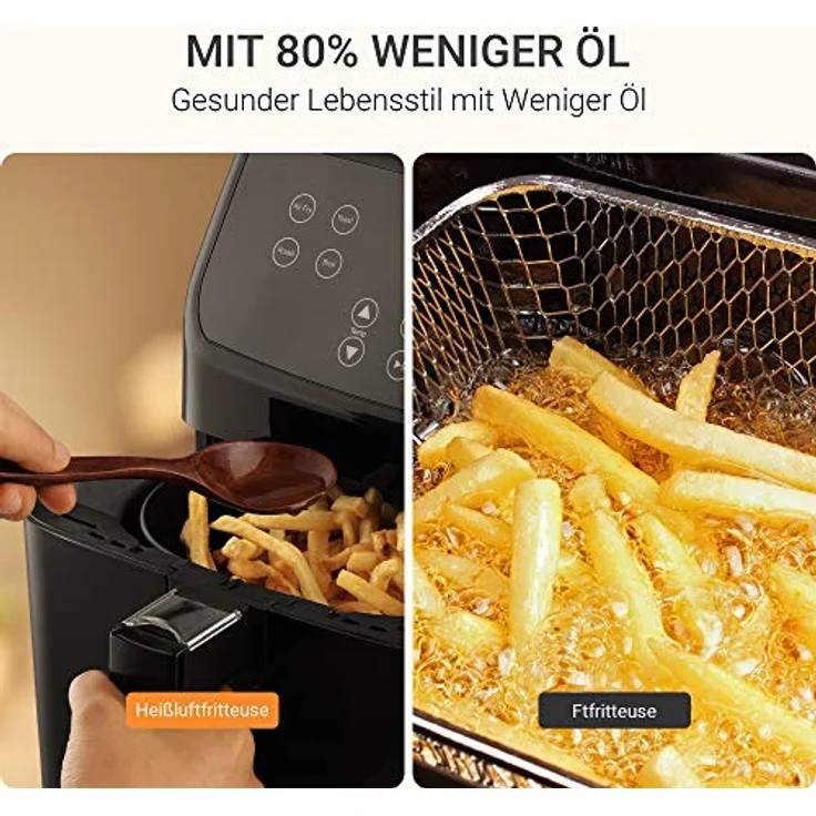 Midea MF-CN55A2 Heißluftfritteuse 5,5 L XXL Friteuse airfryer,Digitalem Display, 8 verschiedene Programmen, freie Temperaturwahl von 30 bis 200℃, 1700W, Schwarz – Bild 3