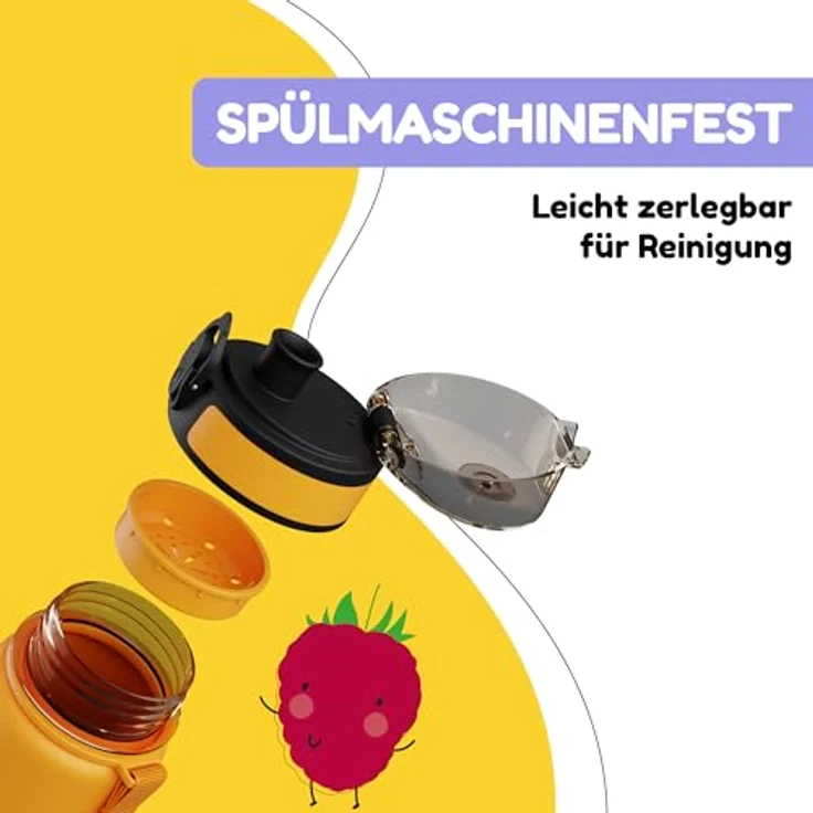Klarstein Schmatzfatz Trinkflasche, 500 ml, auslaufsicher mit Fruchtaufsatz, BPA-frei, ideal für Kindergarten und Sport – Bild 4
