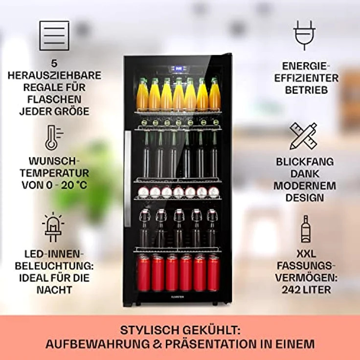 Klarstein Getränkekühlschrank Beersafe 7XL 242L LED-Innenbeleuchtung, schwarz – Bild 2