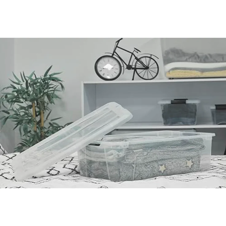 IRIS OHYAMA stapelbare Aufbewahrungsboxen mit Klickverschluss, Plastik, transparent Deckel, 30L, 6er Set – Bild 3