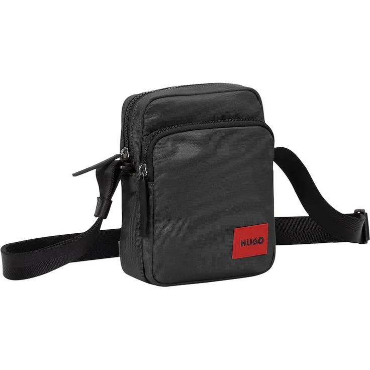 Hugo Boss Ethon 3.0 Pocket, Umhängetasche aus strukturiertem Gewebe mit verstellbarem Schulterriemen, schwarz, 20 x 15 x 7,5 cm