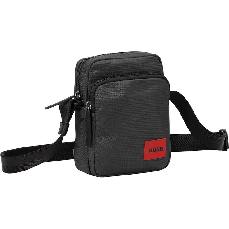 Hugo Boss Ethon 3.0 Pocket, Umhängetasche aus strukturiertem Gewebe mit verstellbarem Schulterriemen, schwarz, 20 x 15 x 7,5 cm