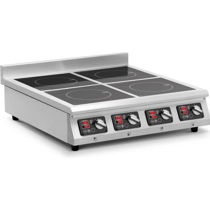 Royal Catering Induktions-Kochfeld - 4 x 20 cm, 10 Stufen, Timer, Edelstahl/Kristallglas