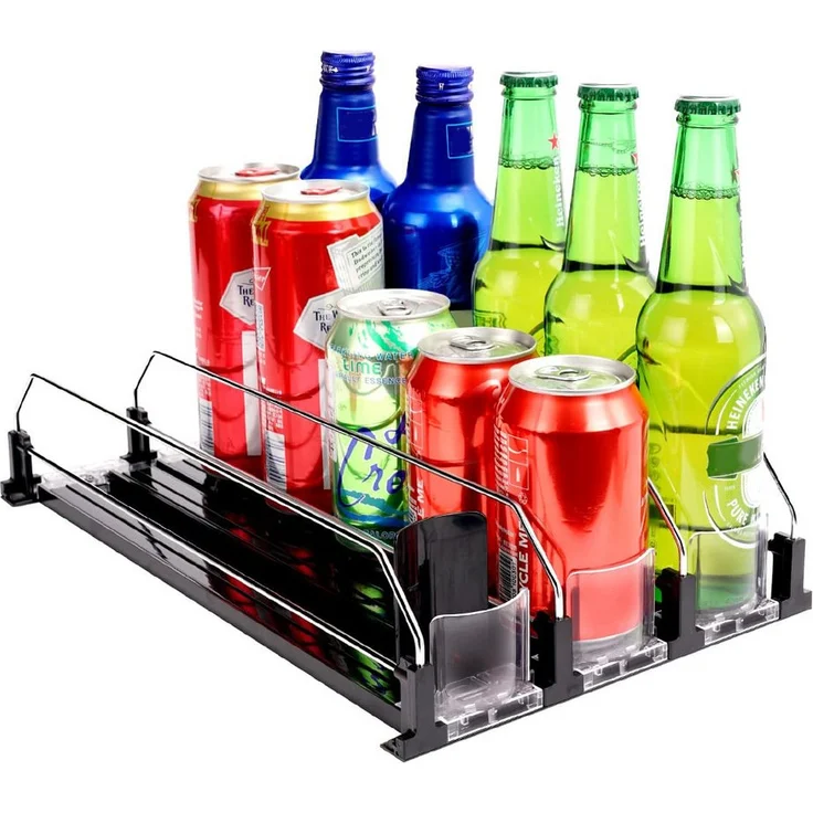 TUWENA Automatischer Kühlschrank Dosen Organizer, platzsparend für 12 Dosen in Standardgröße, Schwarz