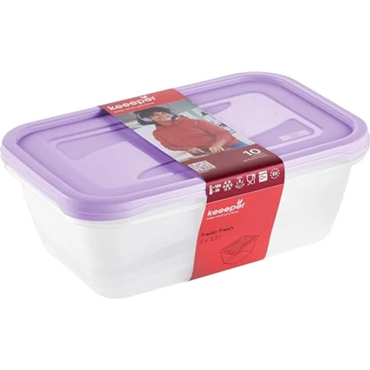 keeeper fredo fresh Frischhaltedosenset, 2-teilig, 2 x 3,3 l, lebensmittelecht, hitzebeständig, Violett – Bild 1