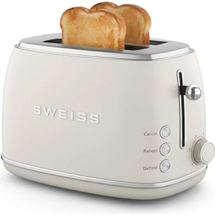 SWEISS Vintage-Toaster GRS8, 850 W mit 2 Schlitzen und 6 Bräunungsstufen, Beige – Bild 2