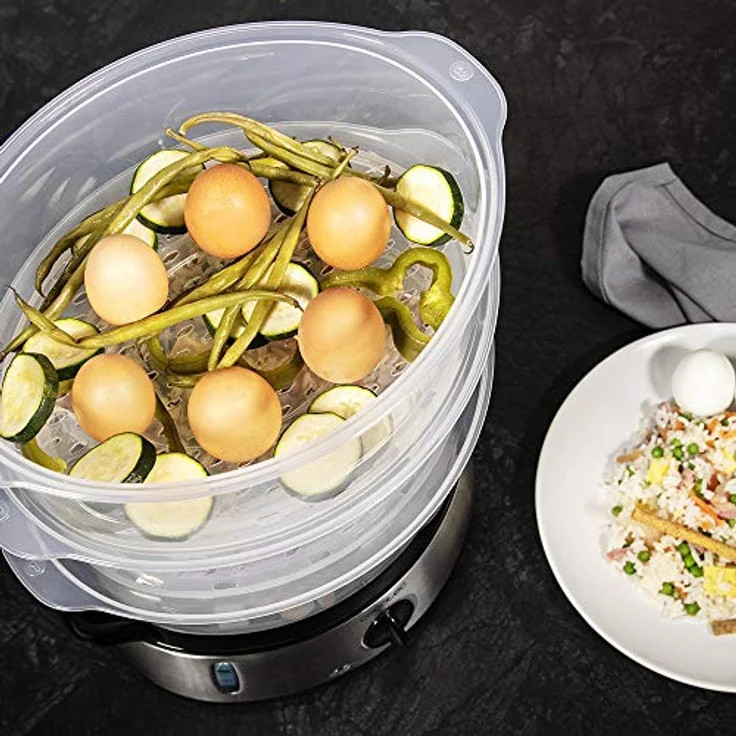 Cecotec Vapovita 3000 Elektrischer Dampfgarer INOX mit 800 Watt, 3 separate Behälter, Reisschüssel, Eierkochständer, Timer 60 Minuten, 2 seitliche Wassereingänge – Bild 6