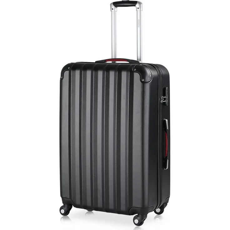 Deuba Hartschalen-Trolley Baseline, 4 Rollen Rollen, Baseline Handgepäck ABS Hard Case Gehäuse gummierte Rollen, schwarz