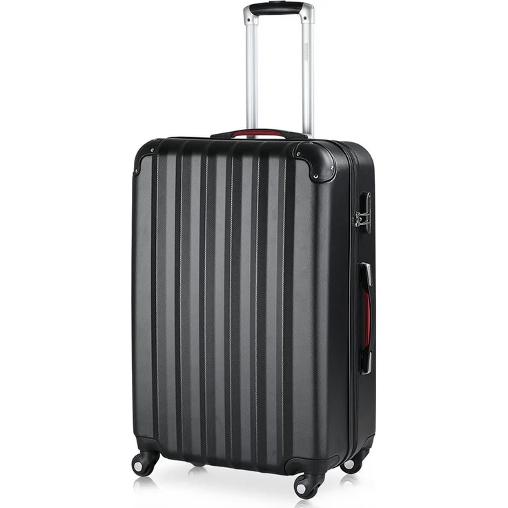Deuba Hartschalen-Trolley Baseline, 4 Rollen Rollen, Baseline Handgepäck ABS Hard Case Gehäuse gummierte Rollen, schwarz
